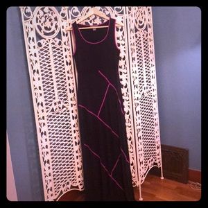 Blue maxi dress with pink accent